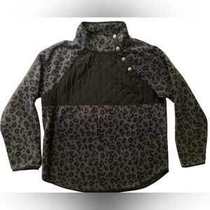 J CREW Women's LARGE 1/4-Snap Sherpa Faux-Fur Pullover Sweater Gray Black L